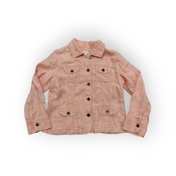 NWOT J.Jill 100% Linen peach salmon pink jacket size MP - Picture 2 of 7
